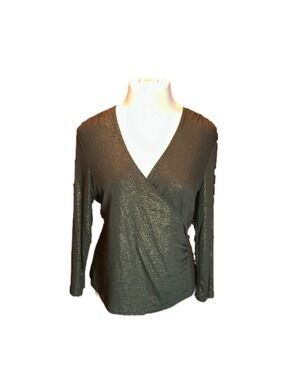 JONES NEW YORK COLLECTION Brown w/ Gold Glittery Tone Sexy Wrap Top Size M